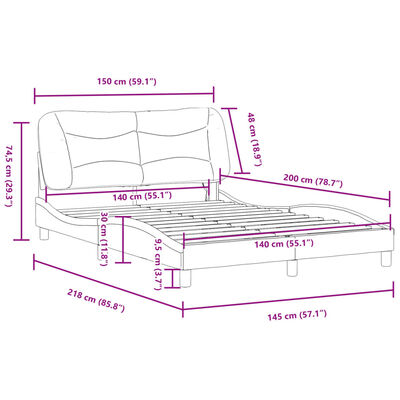 vidaXL Πλαίσιο Κρεβατιού με LED Ανοιχτό Γκρι 140x200 εκ. Υφασμάτινο