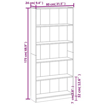 vidaXL Βιβλιοθήκη με 5 Ράφια Καπνιστή Δρυς 80x24x175 εκ. Επεξεργ. Ξύλο