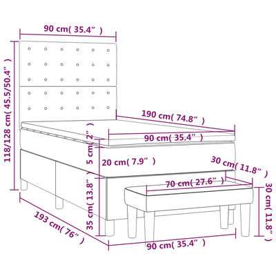 vidaXL Κρεβάτι Boxspring με Στρώμα Μαύρο 90x190 εκ. Βελούδινο