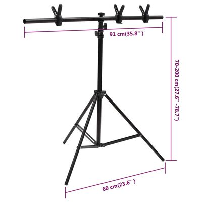 vidaXL Βάση Φόντου σε Σχήμα Τ Μαύρη 91 x 60 x (70-200) εκ.