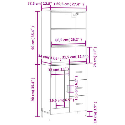 vidaXL Ντουλάπι Μαύρο 69,5x34x180 εκ. από Επεξεργασμένο Ξύλο