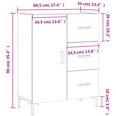 vidaXL Συρταριέρα Μαύρη 69,5 x 34 x 90 εκ. από Επεξεργασμένο Ξύλο