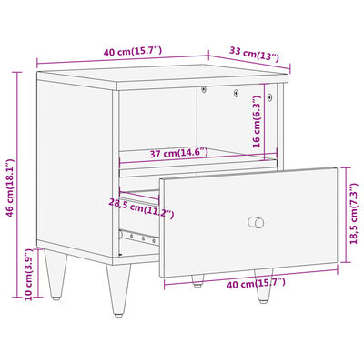 vidaXL Κομοδίνα 2 τεμ. 40 x 33 x 46 εκ. από Μασίφ Ξύλο Μάνγκο