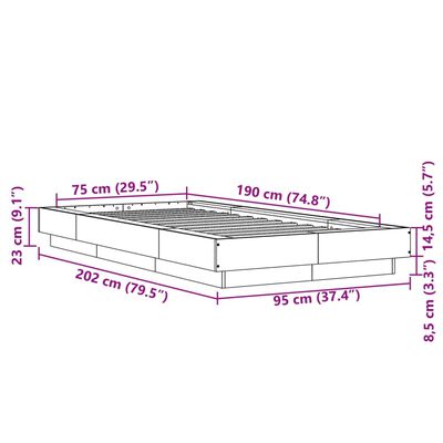 vidaXL Πλαίσιο Κρεβατιού με LED Sonoma Δρυς 75x190 εκ. Επεξεργ. Ξύλο