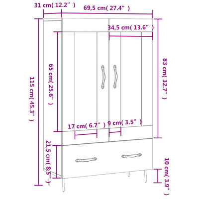 vidaXL Ντουλάπα Καπνιστή Δρυς 69,5 x 31 x 115 εκ. Επεξεργασμένο Ξύλο