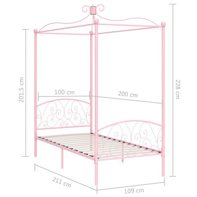 vidaXL Πλαίσιο Κρεβατιού με Ουρανό Ροζ 100 x 200 εκ. Μεταλλικό