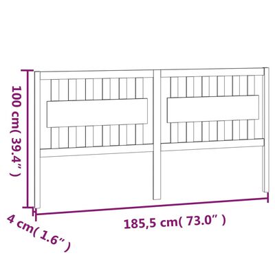 vidaXL Κεφαλάρι Κρεβατιού Λευκό 185,5x4x100 εκ. Μασίφ Ξύλο Πεύκου