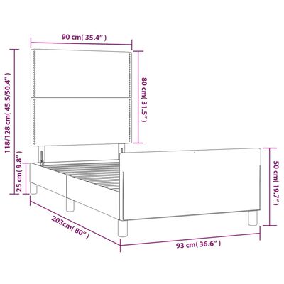 vidaXL Πλαίσιο Κρεβατιού με Κεφαλάρι Γκρι 90x200 εκ. Συνθετικό Δέρμα