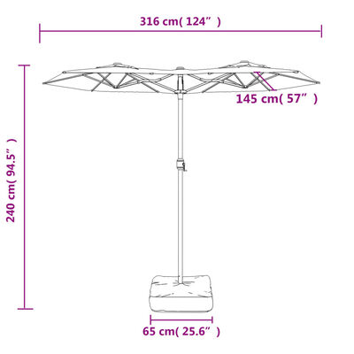 vidaXL Ομπρέλα με Διπλή Κορυφή και LED Τερακότα 316 x 240 εκ.