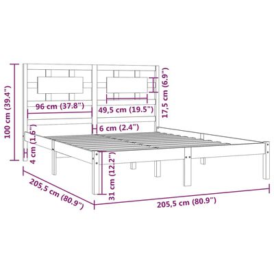 vidaXL Πλαίσιο Κρεβατιού Μαύρο 200 x 200 εκ. από Μασίφ Ξύλο Πεύκου