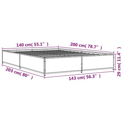 vidaXL Πλαίσιο Κρεβατιού Γκρι Sonoma 140x200 εκ. Επεξ. Ξύλο & Μέταλλο