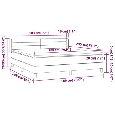 vidaXL Κρεβάτι Boxspring με Στρώμα Σκούρο Γκρι 180x200 εκ Υφασμάτιν