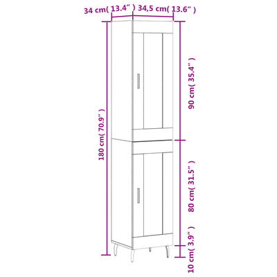 vidaXL Μπουφές Sonoma Γκρι 34,5 x 34 x 180 εκ. από Επεξεργασμένο Ξύλο