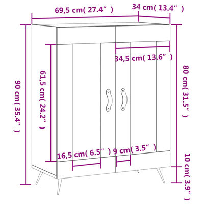 vidaXL Ντουλάπι Καφέ Δρυς 69,5 x 34 x 90 εκ. Επεξεργασμένο Ξύλο