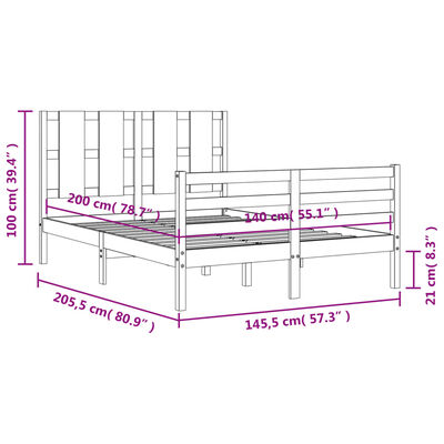 vidaXL Πλαίσιο Κρεβατιού με Κεφαλάρι 140x200 εκ. από Μασίφ Ξύλο