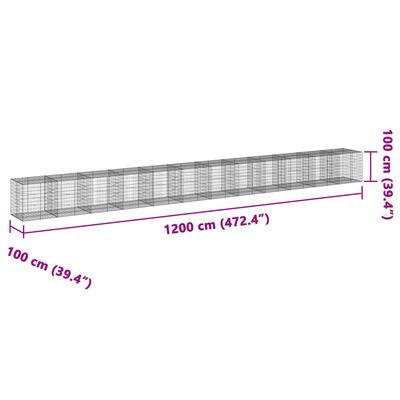 vidaXL Συρματοκιβώτιο με Κάλυμμα 1200x100x100 εκ Γαλβανισμένο Χάλυβα