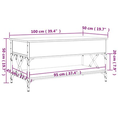 vidaXL Τραπεζάκι Σαλονιού Καφέ Δρυς 100x50x50 εκ. Επεξ. Ξύλο/Μέταλλο