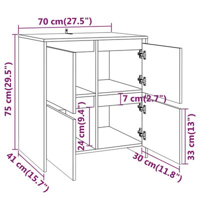 vidaXL Μπουφές Λευκός 70x41x75 εκ. από Επεξεργασμένο Ξύλο