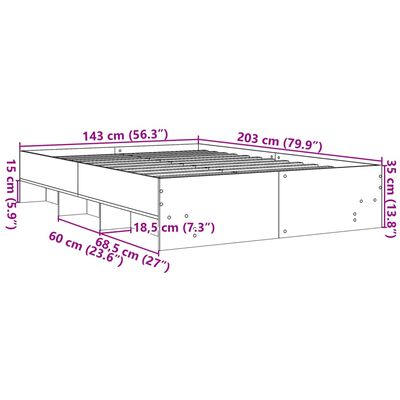 vidaXL Πλαίσιο Κρεβατιού Sonoma Δρυς 140x200 εκ. Επεξεργασμένο Ξύλο