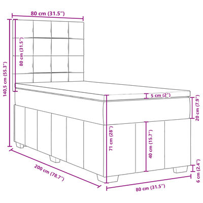 vidaXL Κρεβάτι Boxspring με Στρώμα Μαύρο 80 x 200 εκ. Υφασμάτινο