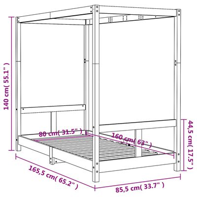 vidaXL Πλαίσιο Παιδικού Κρεβατιού 80 x 160 εκ. από Μασίφ Ξύλο Πεύκου