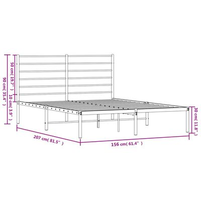 vidaXL Πλαίσιο Κρεβατιού με Κεφαλάρι Μαύρο 150 x 200 εκ. Μεταλλικό