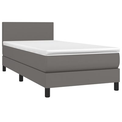 vidaXL Κρεβάτι Boxspring με Στρώμα & LED Γκρι 90x190 εκ. Συνθ. Δέρμα