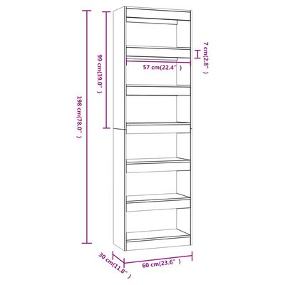 vidaXL Βιβλιοθήκη/Διαχωριστικό Χώρου Γκρι Sonoma 60x30x198 εκ.