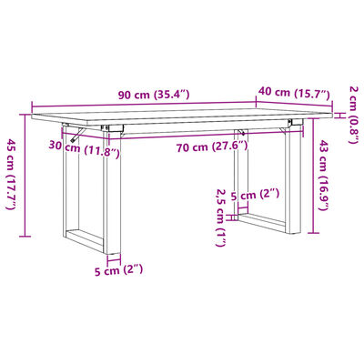 vidaXL Τραπεζάκι Σαλονιού Πλαίσιο Ο 90x40x45εκ Μασίφ Πεύκο/Χυτοσίδηρος