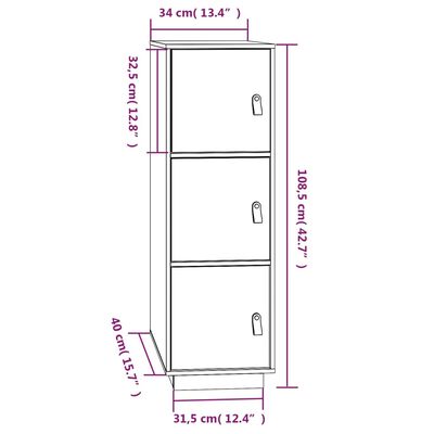 vidaXL Ντουλάπι Ψηλό Καφέ Μέλι 34x40x108,5 εκ. από Μασίφ Ξύλο Πεύκου