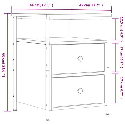 vidaXL Κομοδίνο Καπνιστή Δρυς 44 x 45 x 60 εκ. από Επεξεργασμένο Ξύλο