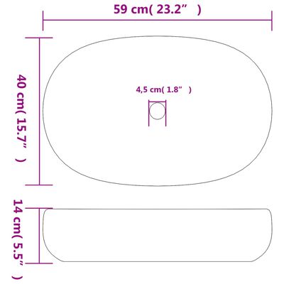 vidaXL Νιπτήρας Οβάλ Γκρι και Μαύρος 59 x 40 x 14 εκ. Κεραμικός