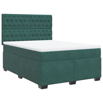 vidaXL Κρεβάτι Boxspring με Στρώμα Σκούρο Πράσινο 140x190εκ. Βελούδινο