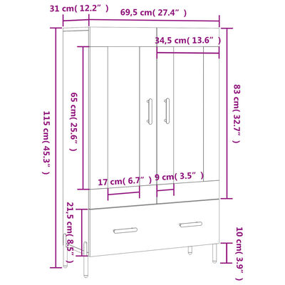 vidaXL Ντουλάπα Μαύρη 69,5 x 31 x 115 εκ. από Επεξεργασμένο Ξύλο