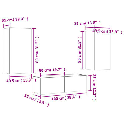 vidaXL Ντουλάπια Τηλεόρασης Τοίχου 3 Τεμ. με Φώτα LED Γκρι Sonoma