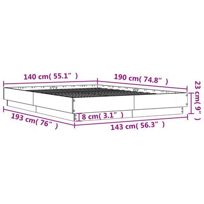 vidaXL Πλαίσιο Κρεβατιού Καπνιστή Δρυς 140x190 εκ. Επεξεργασμένο Ξύλο