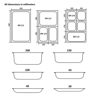 vidaXL Λεκάνες Gastronorm 8 τεμ. GN 1/4 100 χιλ. από Ανοξείδωτο Ατσάλι