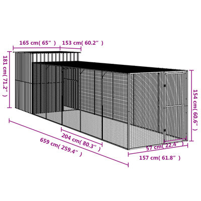 vidaXL Κοτέτσι με Περίβολο Αν. Γκρι 165x659x181 εκ. Γαλβαν. Χάλυβας