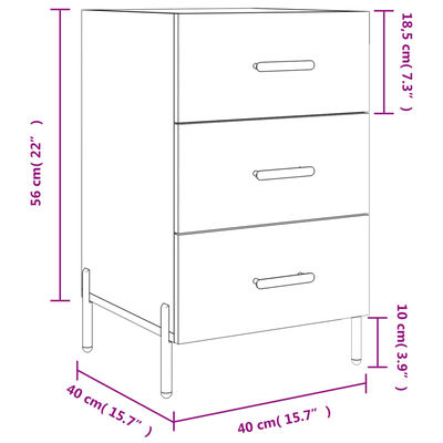 vidaXL Κομοδίνο Γυαλ. Λευκό 40 x 40 x 66 εκ. από Επεξεργασμένο Ξύλο