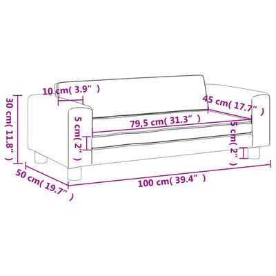 vidaXL Καναπές Παιδικός με Υποπόδιο Μαύρος 100x50x30 εκ. Συνθ. Δέρμα