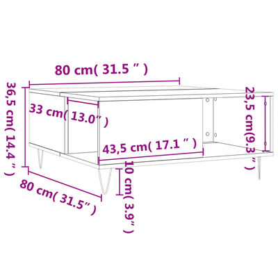 vidaXL Τραπεζάκι Σαλονιού Καπνιστή Δρυς 80x80x36,5εκ. Επεξεργασμ. Ξύλο