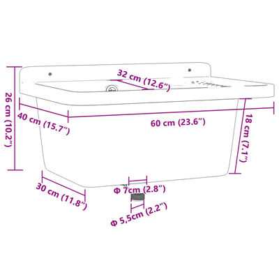 vidaXL Νιπτήρας Επίτοιχος Γκρι 60x40x28 εκ. από Ρητίνη