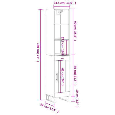 vidaXL Ντουλάπι Γκρι Σκυροδέματος 34,5x34x180 εκ. Επεξεργασμένο Ξύλο