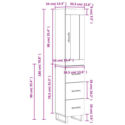 vidaXL Μπουφές Sonoma Γκρι 34,5 x 34 x 180 εκ. από Επεξεργασμένο Ξύλο