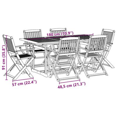 vidaXL Σετ Τραπεζαρίας Κήπου 7 Τεμαχίων 180x90x75 εκ. Μασίφ Ακακία