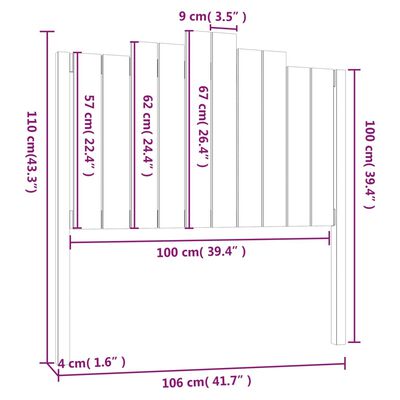 vidaXL Κεφαλάρι Κρεβατιού Γκρι 106x4x110 εκ. από Μασίφ Ξύλο Πεύκου