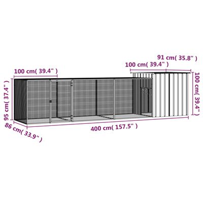 vidaXL Κοτέτσι - Κλουβί Ανθρακί 400x91x100 εκ. από Γαλβανισμένο Χάλυβα