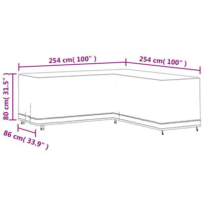 vidaXL Κάλυμμα Γωνιακού Καναπέ Μαύρο 254x254x80 εκ. Ύφασμα Oxford 420D