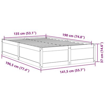 vidaXL Σκελετός Κρεβατιού Χωρίς Στρώμα 135x190 εκ Μασίφ Ξύλο Πεύκου