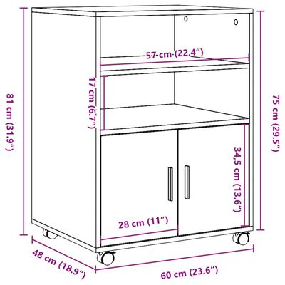 vidaXL Ντουλάπι Με Ροδάκια Γκρι Sonoma 60x48x81 εκ. Επεξεργασμένο Ξύλο